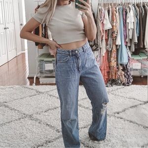 Zara ultra high rise wide leg distressed jeans